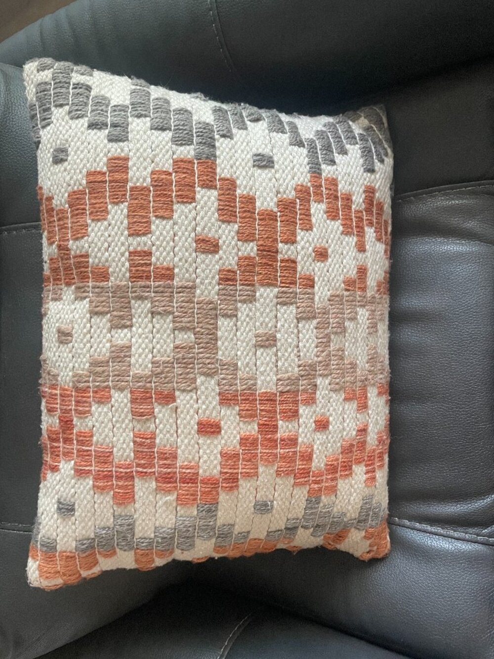 World Market Orange Tan Gray Geometric Print Throw Pillow 17" x 14" Woven